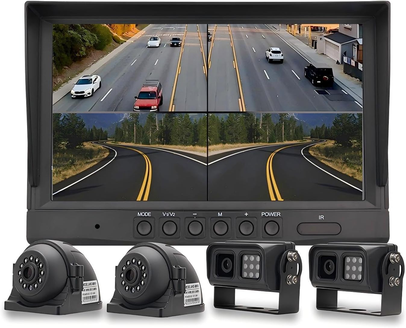 EVERSECU Car Backup Camera System with 9ft' Quad Split Monitor