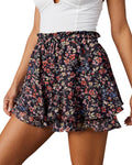 Flowy Boho Floral Skorts Ruffle Mini Chiffon Shorts - Lightweight