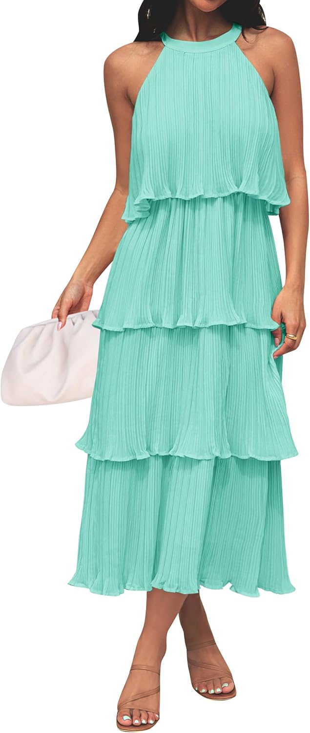 ZESICA Women's Summer Sleeveless Halter Neck Midi Dress Review