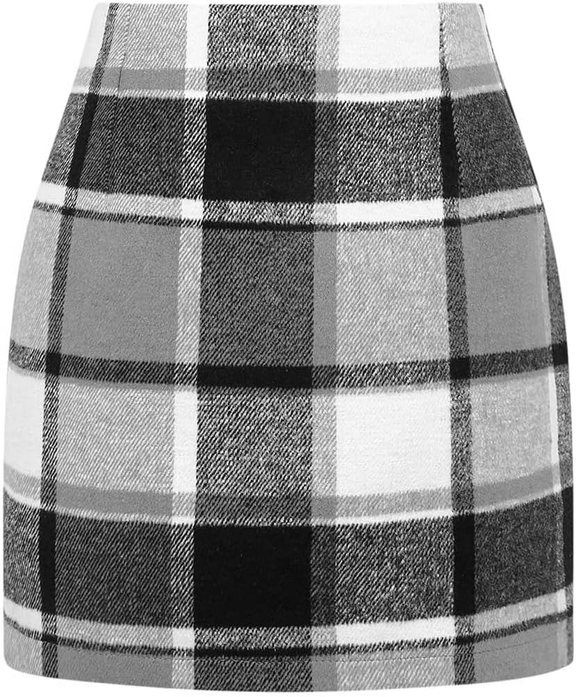 Womens High Waist Plaid Skirt Bodycon Pencil Wool Mini Skirts