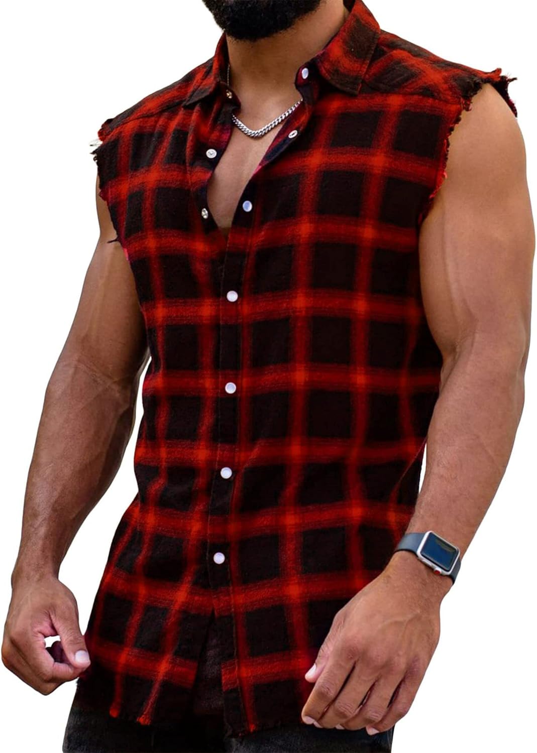 Men's Sleeveless Flannel Plaid Shirts for Casual Summer Style