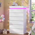 Tall 6 Drawer Dresser with LED Light - Modern White Chest for Bedroom