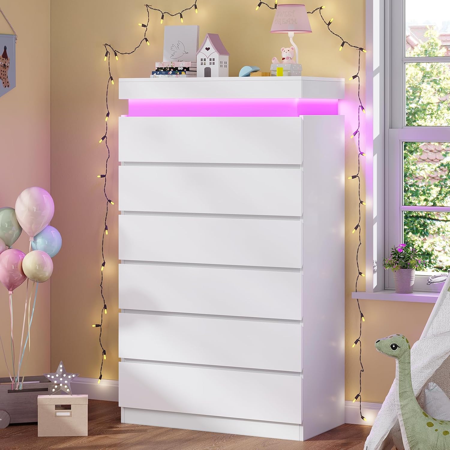 Tall 6 Drawer Dresser with LED Light for Modern Spaces