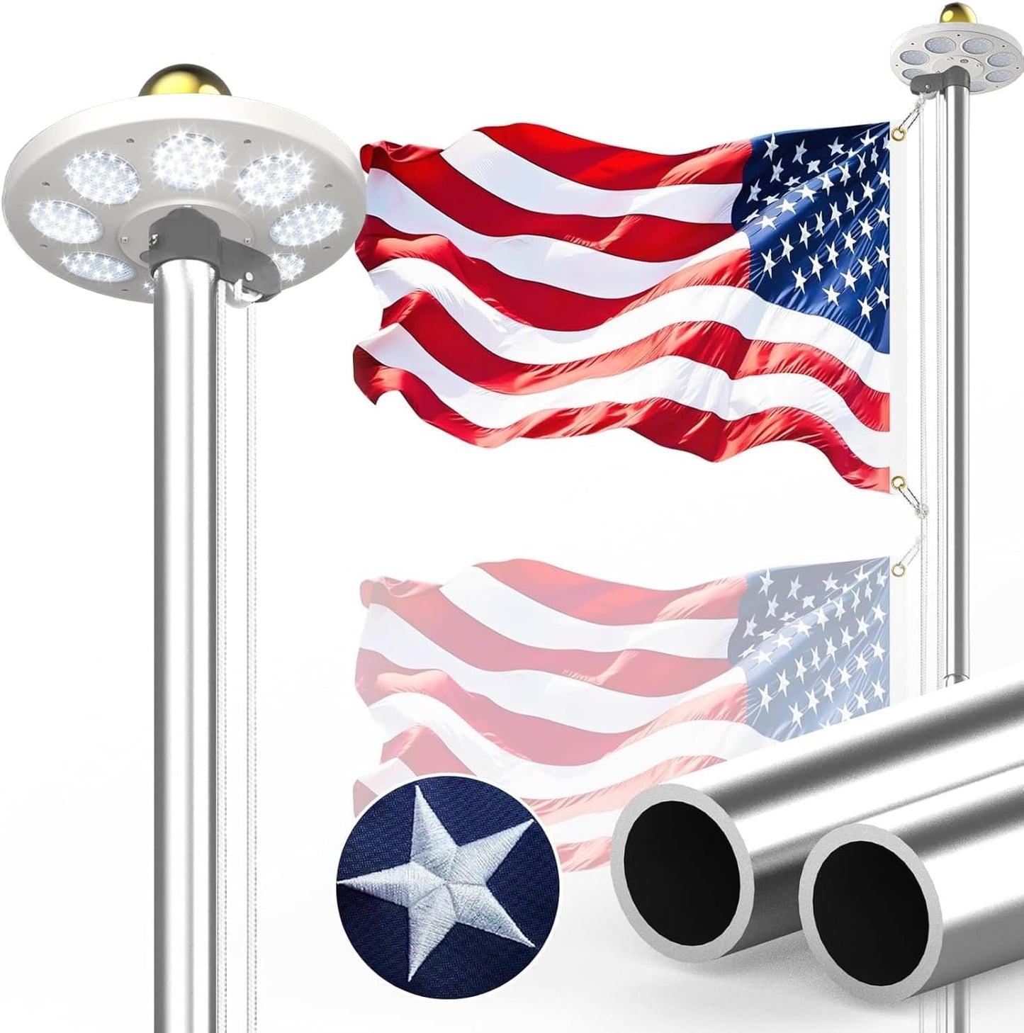 11 Gauge Flag Pole Kit with Solar Light for Outside Use