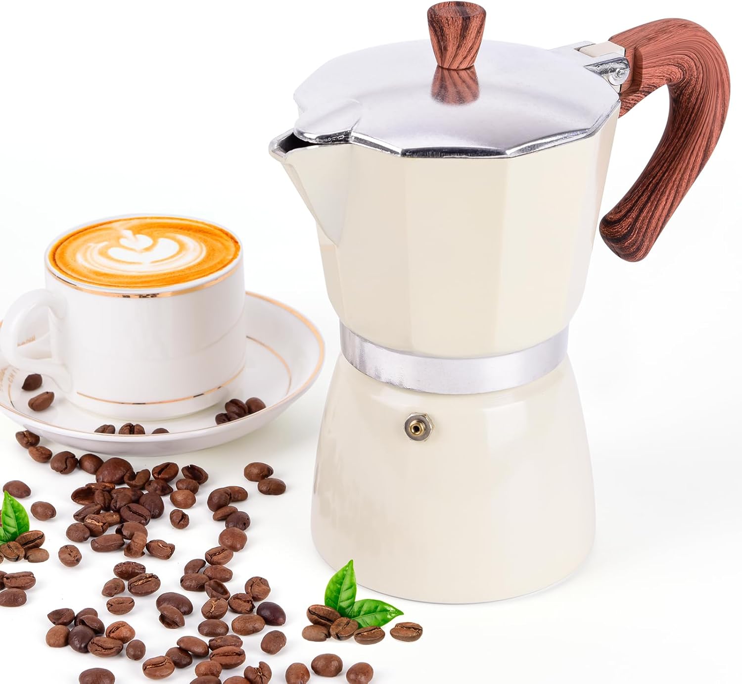6-Cup Italian Espresso Maker | Easy Clean Aluminum | White