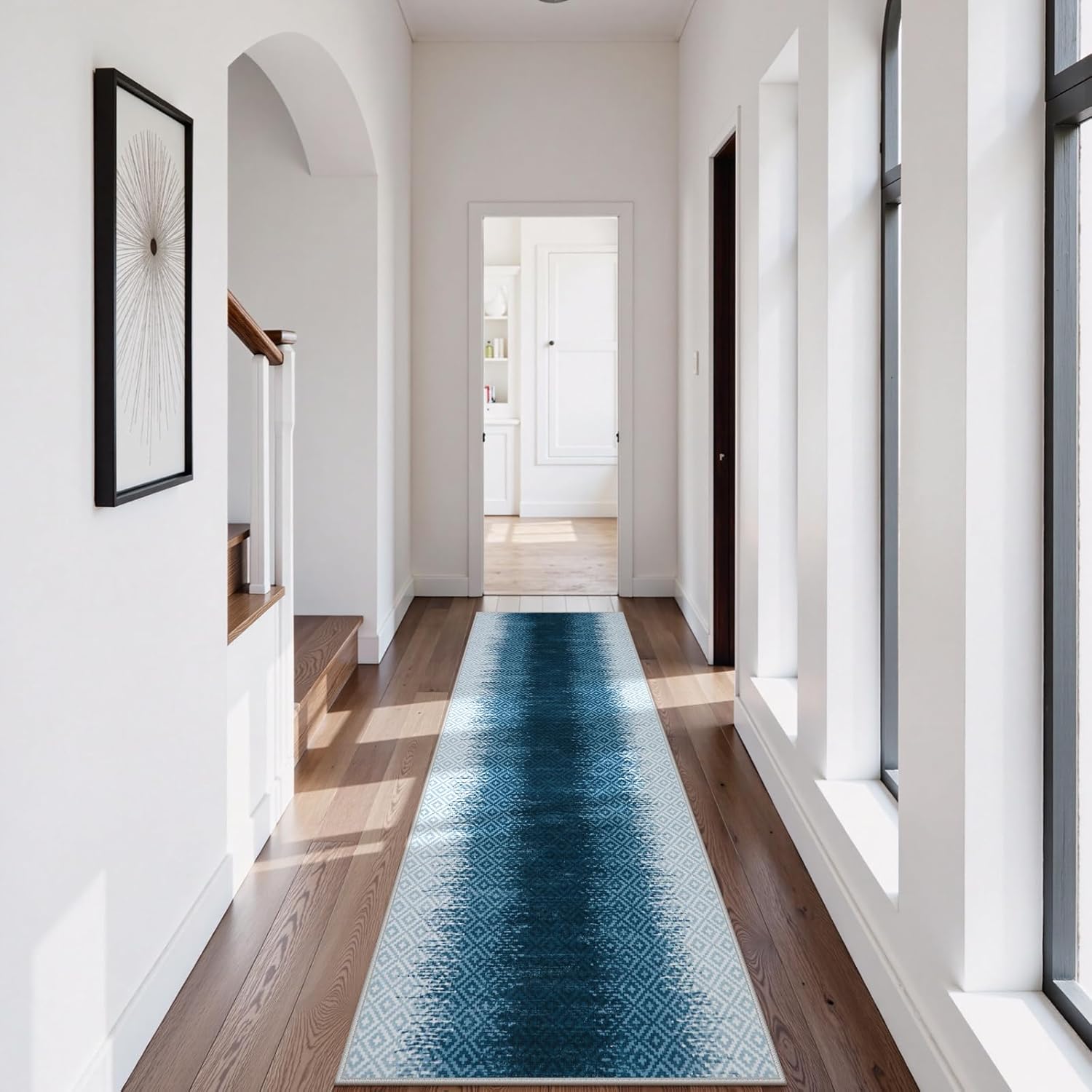 Lahome Abstract Blue Hallway Runner Rug for Modern Spaces