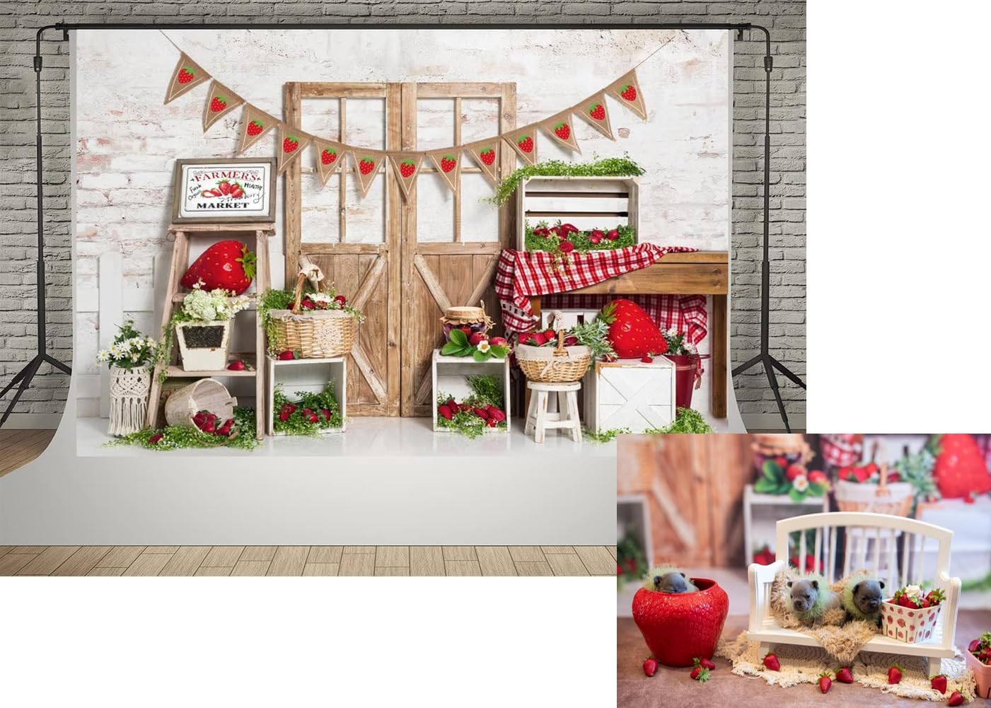 7x5ft Spring Farmer's Market Strawberry Photography Backdrop