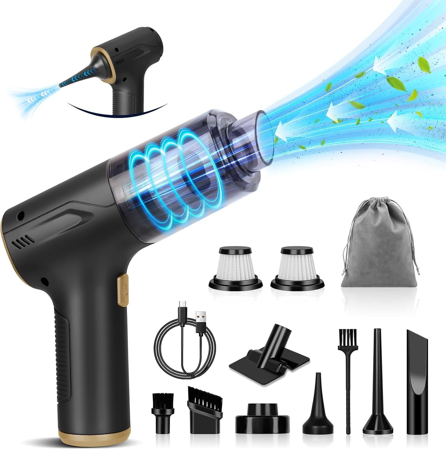 Cordless High-Power Car Vacuum - 20000PA Suction - 8 Nozzle - Portable - Eascor