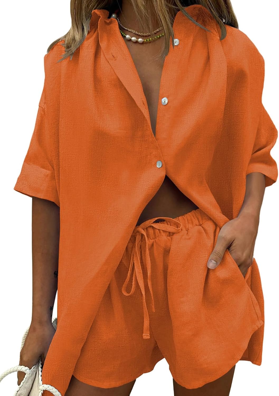 Fixmatti Women 2 Piece Outfit Summer Short Sleeve Set for Style
