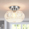 Brushed Nickel Semi Flush Mount Ceiling Light - Modern Glass Shade