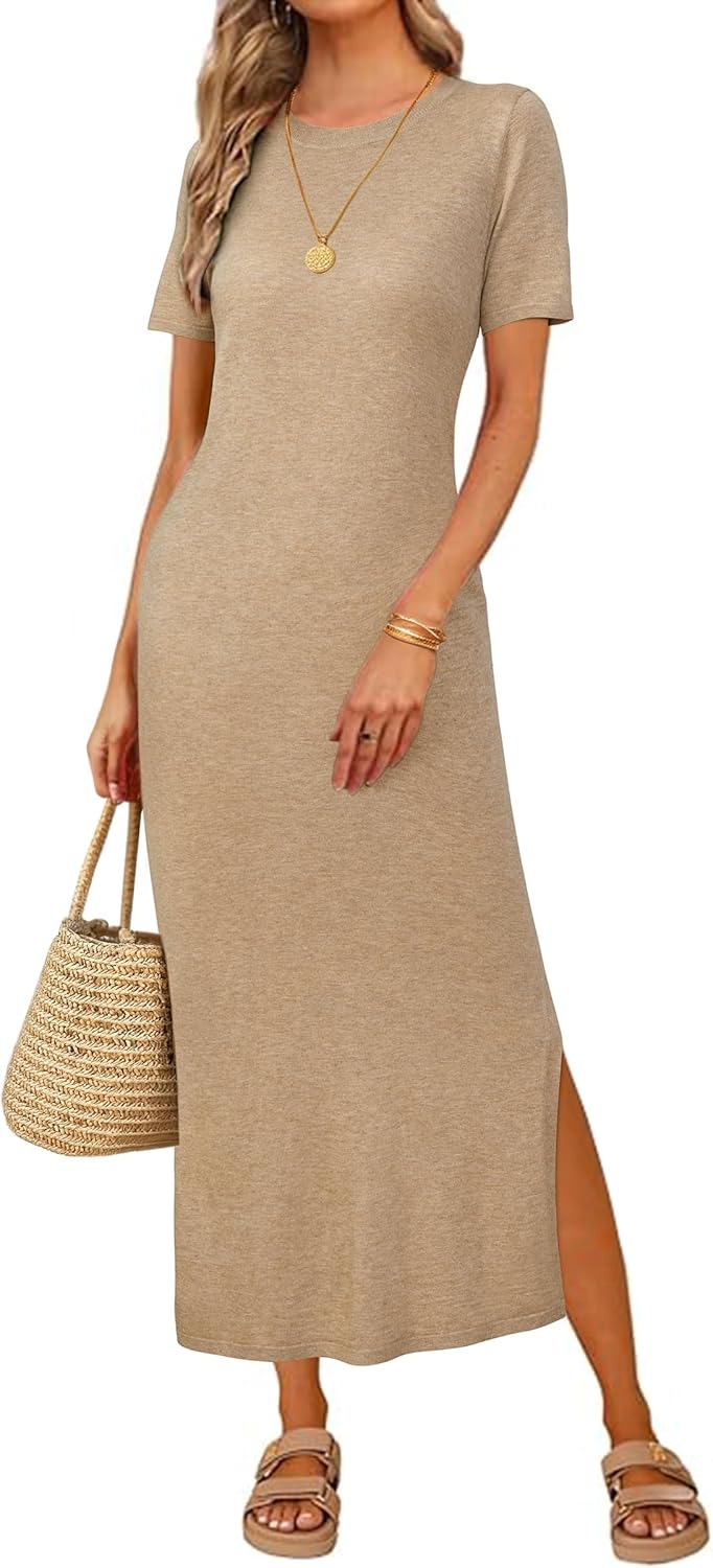 Arach&Cloz Women's Wool Blend Lightweight Maxi Dress for Fall