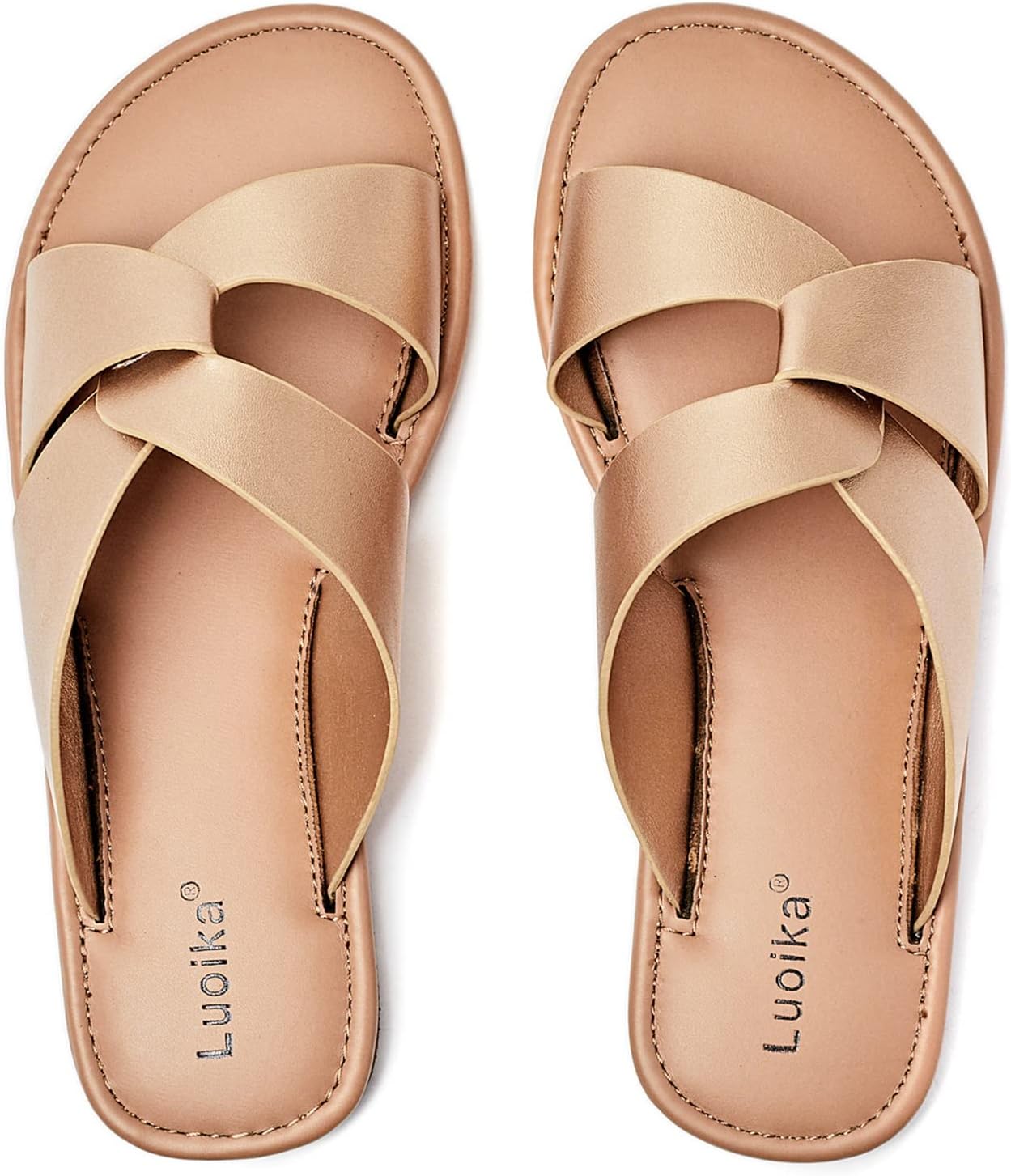 Luoika Women's Wide Width Flat Slides Sandals for Summer Fun