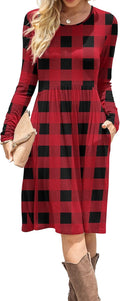 DB MOON Women Casual Long Sleeve Empire Waist Knee Length Dress feel