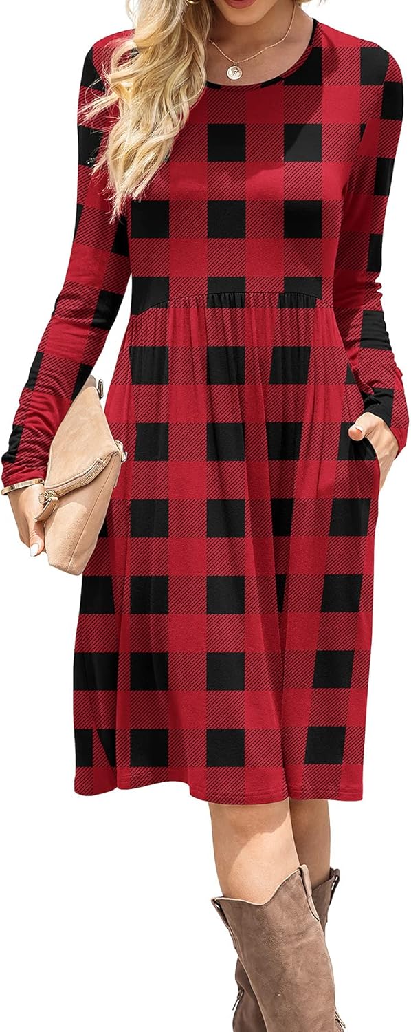 DB MOON Women Casual Long Sleeve Dresses with Pockets