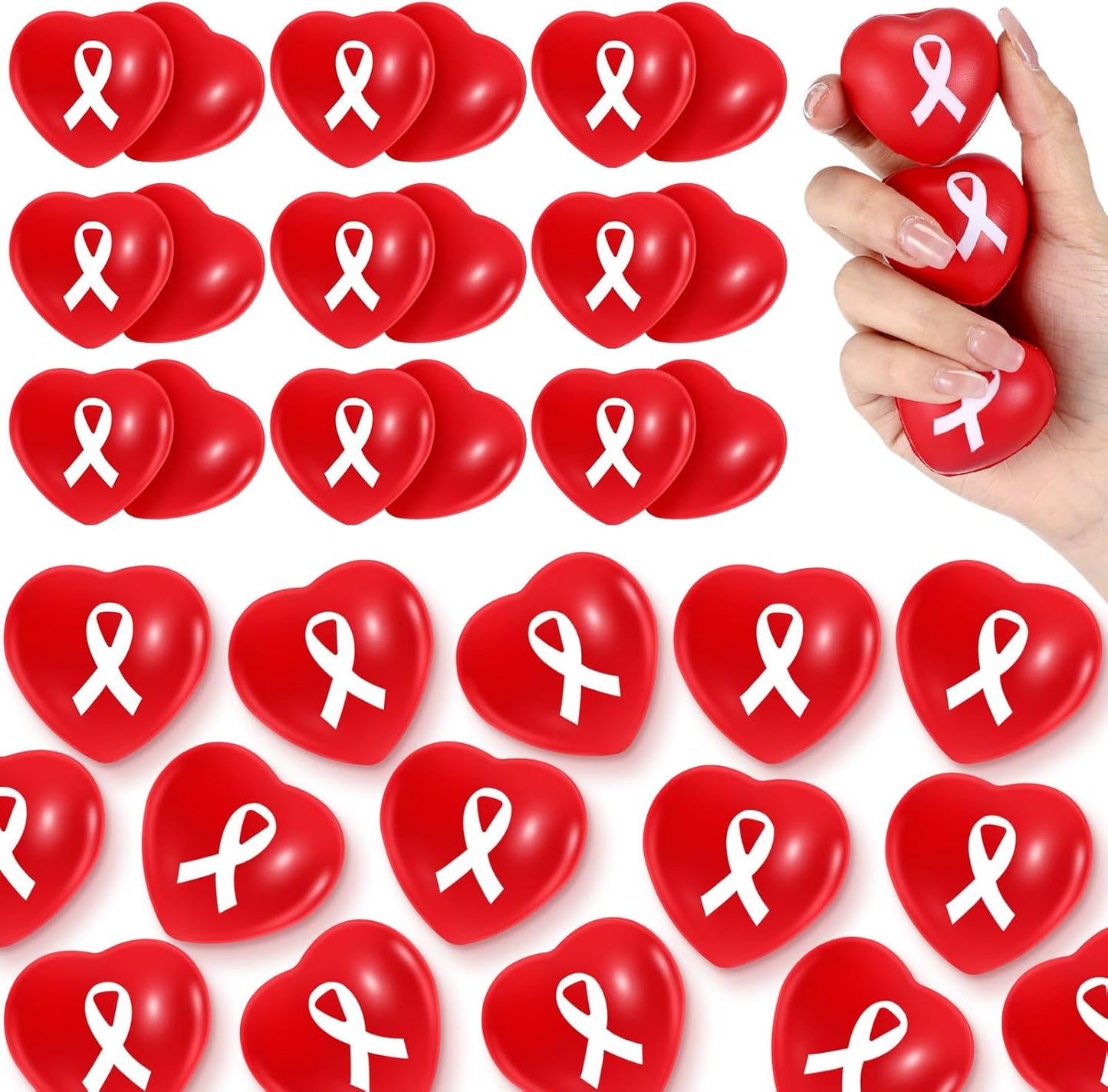 100 Pcs Red Ribbon Week Stress Balls for Awareness Activities