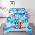 Winter Ski Queen Bedding Set - Colorful Skiing Comforter for Kids