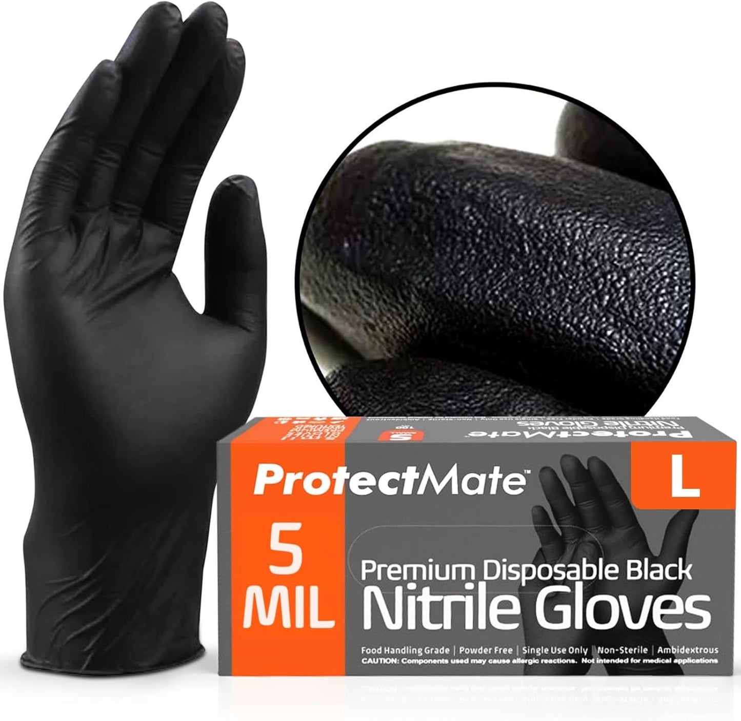 Protectmate 5 Mil Black Nitrile Food Prep Gloves