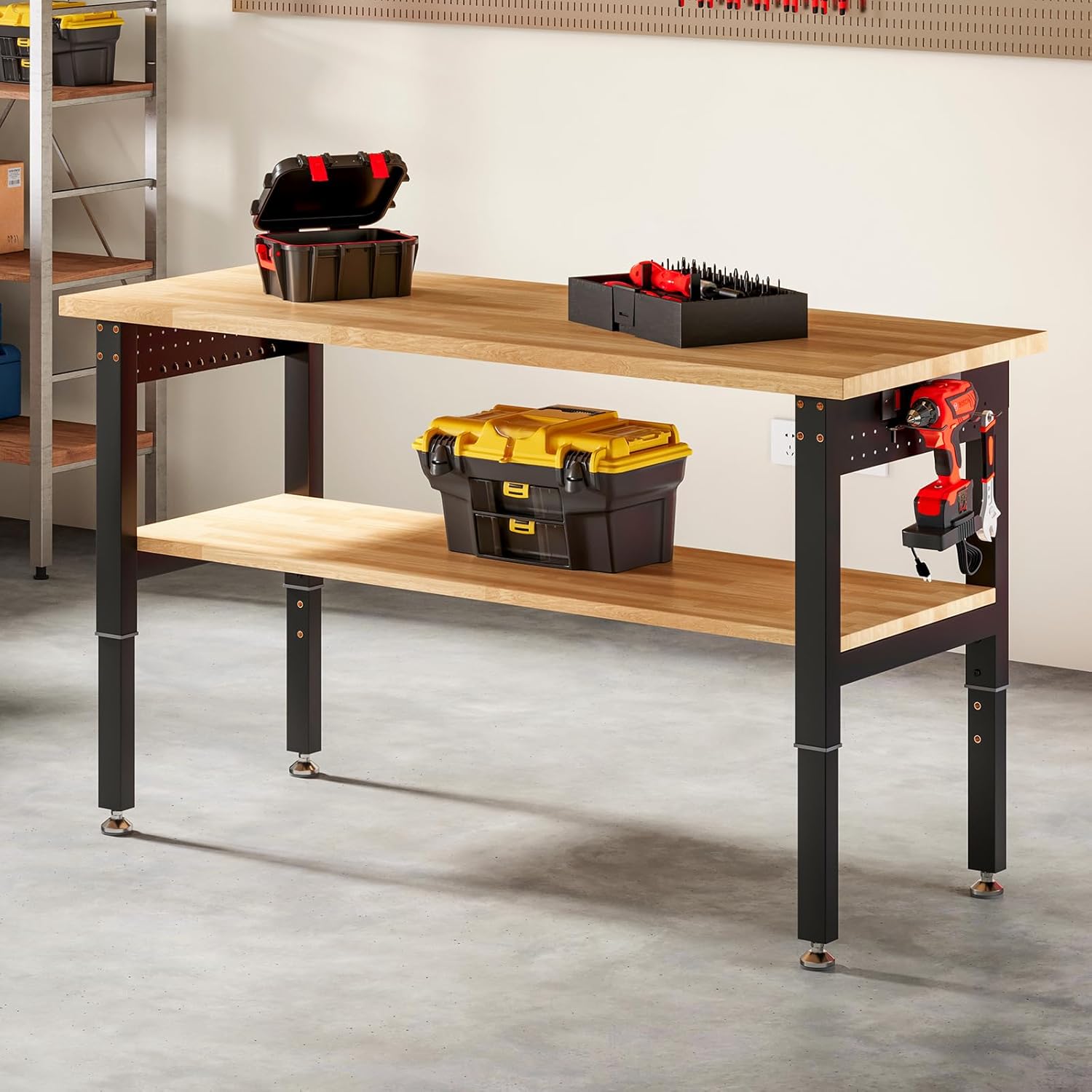 SPECRAFT Adjustable 2-Tier Workbench with Power Outlets