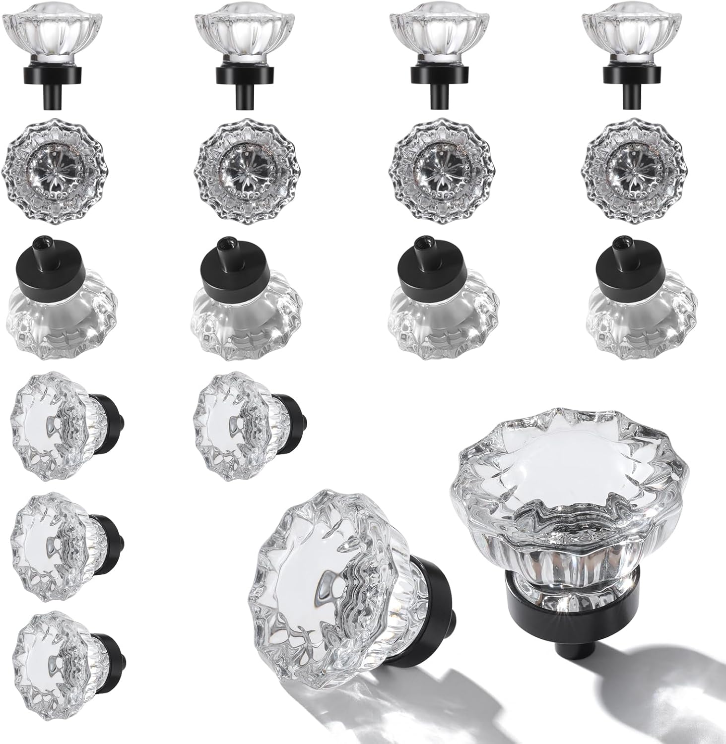 Matte Black Cabinet Knobs with Crystal Pulls for Home Decor
