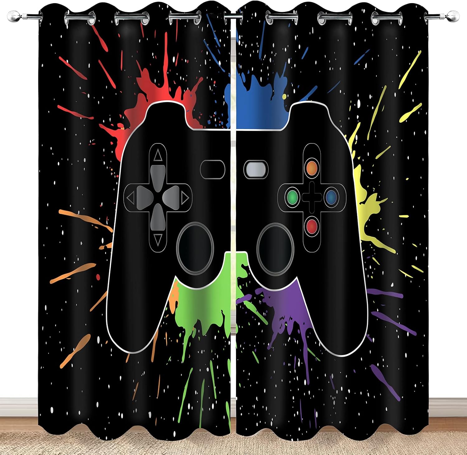 Gamer Gamepad Blackout Curtains for Kids Bedroom Decor