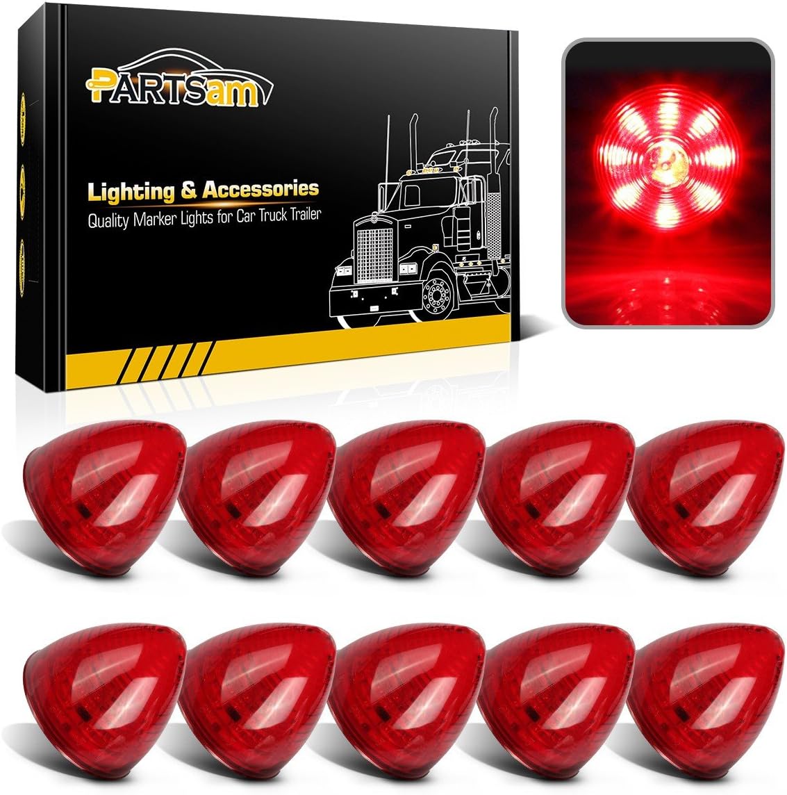 Partsam 10Pcs 2 Inch Round Beehive Cone LED Side Marker Lights