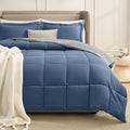 Queen Comforter Set Blue Grey Reversible - Lightweight All-Season