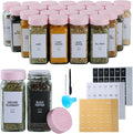 36 Glass Spice Jars with Labels and Pink Airtight Lids - Organized