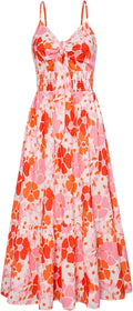 Summer Maxi Dress Floral Tie Front Spaghetti Strap Casual Style