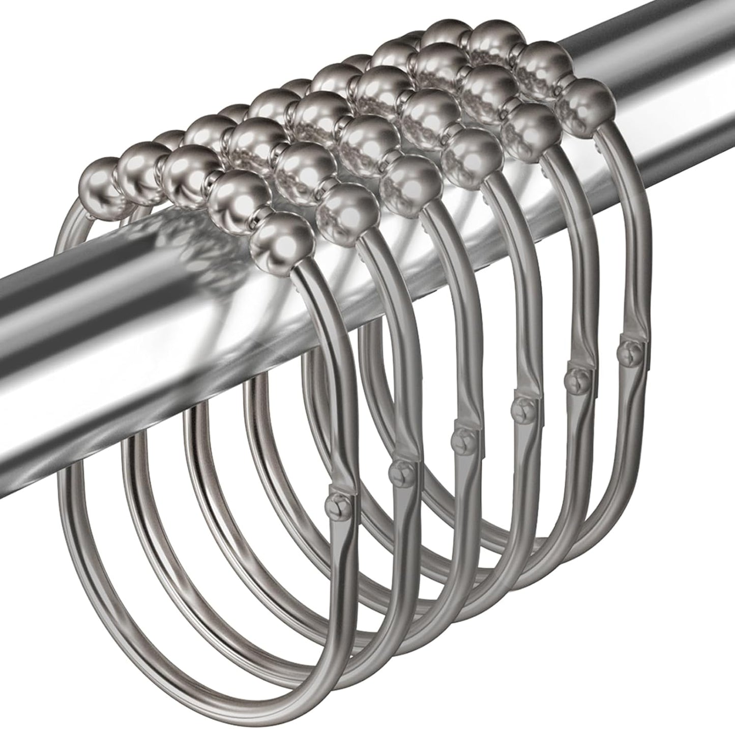 Set of 12 Heavy Duty Rust-Proof Shower Hooks, Easy Glide Rollers, Matte Nickel Finish