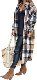 GEOUSLY Womens Casual Flannel Wool Blend Plaid Shacket Jacket - Soft