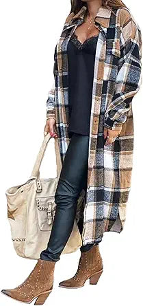 GEOUSLY Womens Casual Flannel Wool Blend Plaid Shirt Jacket