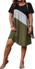 SOLY HUX Women's Plus Size Color Block Short Sleeve T Shirt Dress Soft