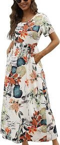 CHERFLY Women's Summer Maxi Dress Short Sleeve Casual Long Dress