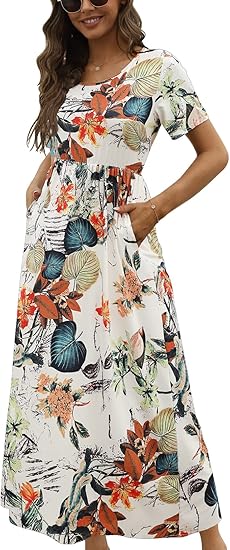 CHERFLY Women's Summer Maxi Dress with Pockets for Casual Wear