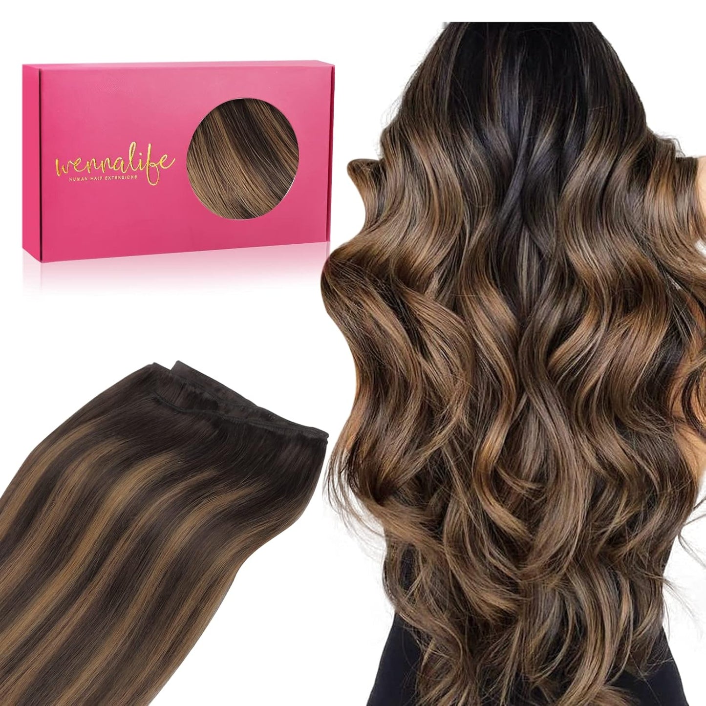 WENNALIFE Real Human Hair Extensions 20 Inch Balayage Weft