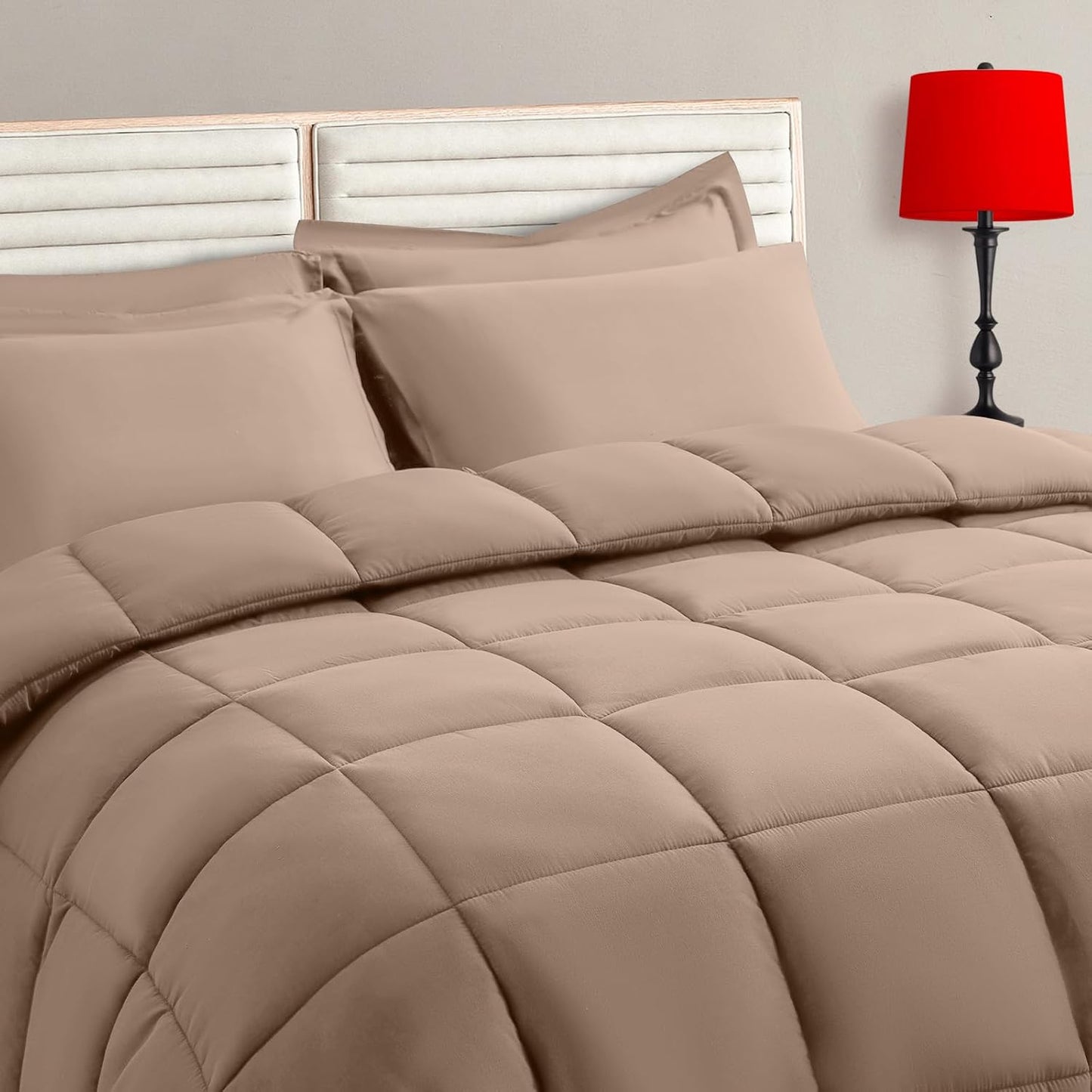 Beige Twin Size Comforter Set - 5 Pieces for Cozy Sleep