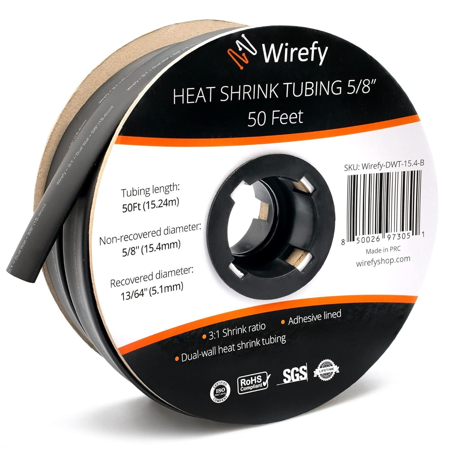 Wirefy Heat Shrink Tubing 5/8 inch Waterproof 50 Feet Roll