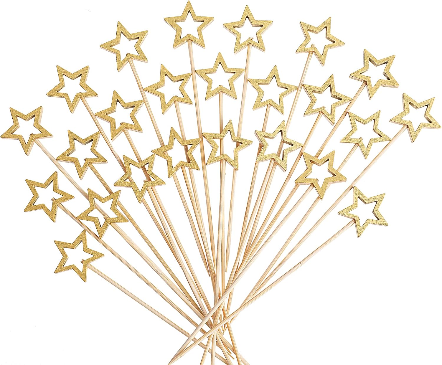 Gold Star Bamboo Cocktail Picks - Elegant Holiday Decor