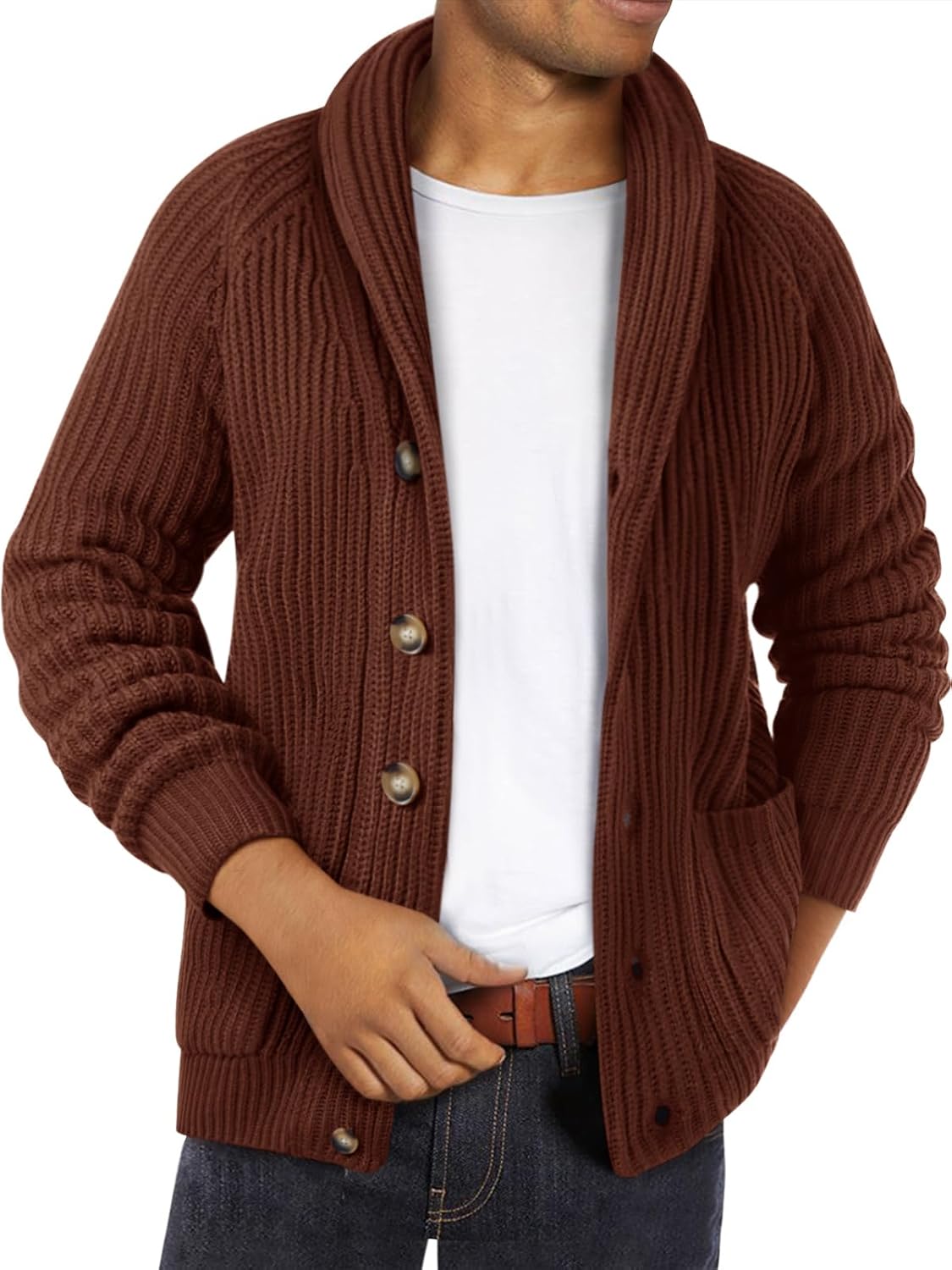 Ryannology Mens Shawl Neck Cardigan Sweater for Winter Wear