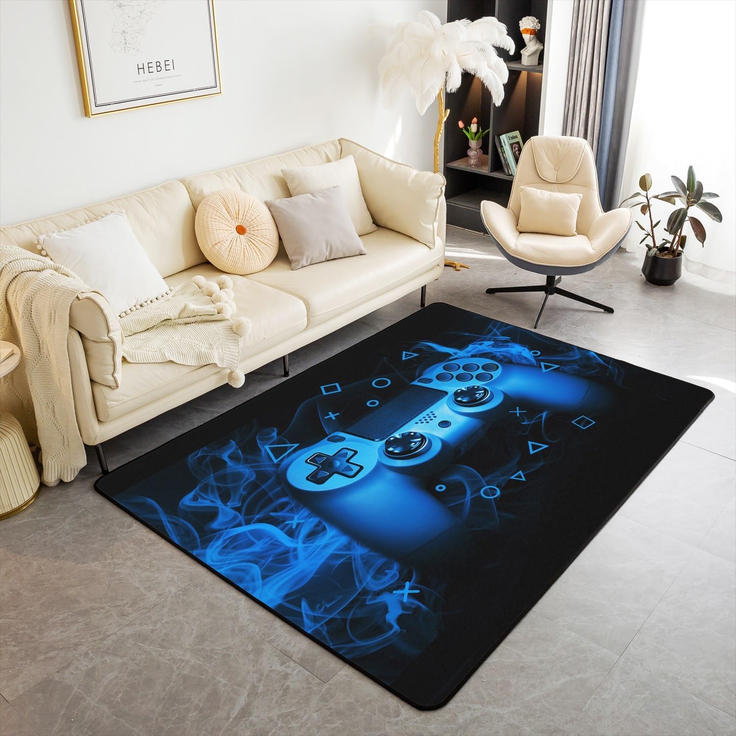 Blue Gamer Rug 5'x7' - Modern Console Decor