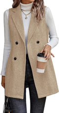 Long Vest for Women Sleeveless Tweed Blazer - Tailored Layering Vest
