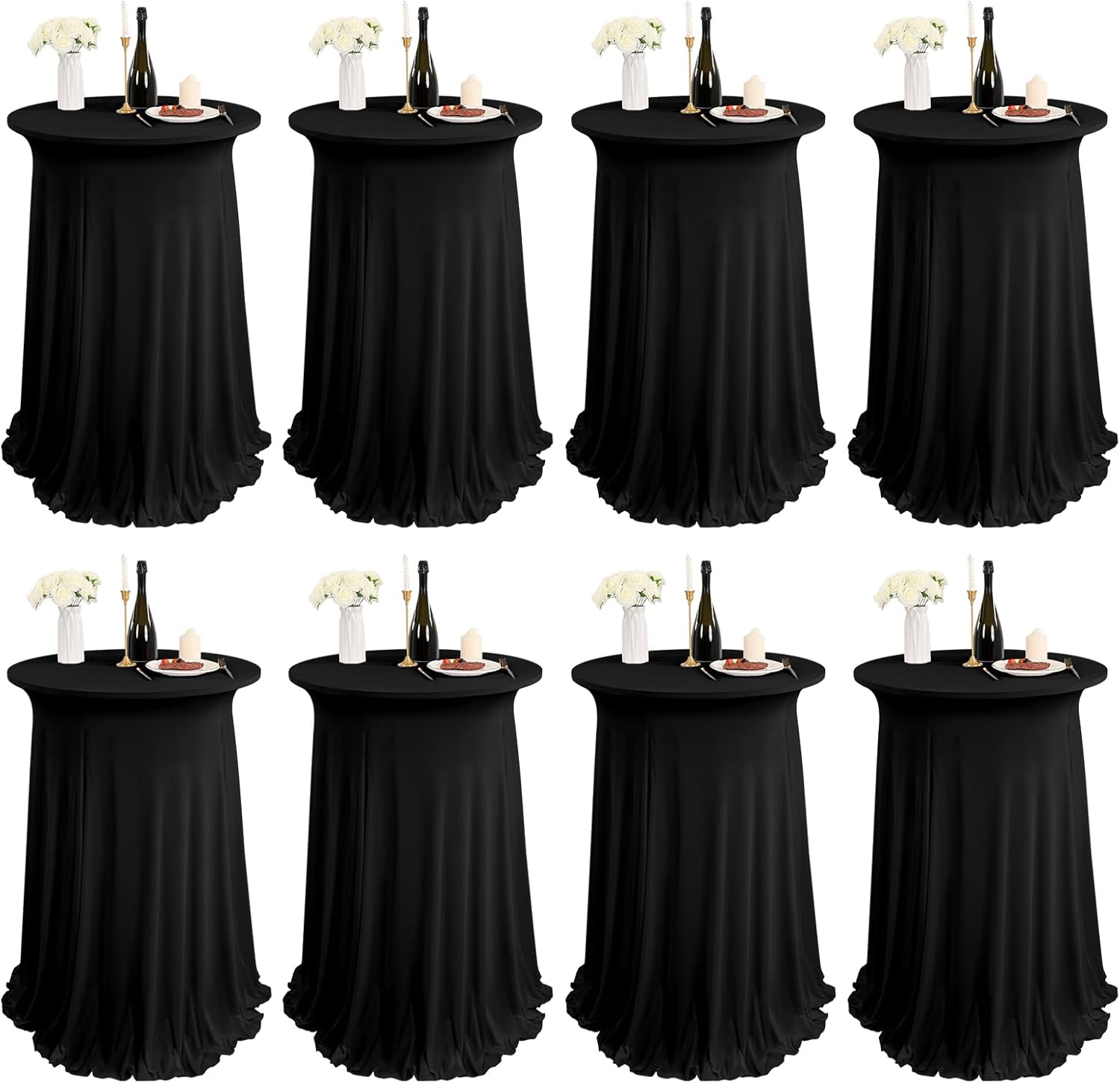 Black Spandex Cocktail Table Skirt Set - Elegant Drapes & Stretch Fit!