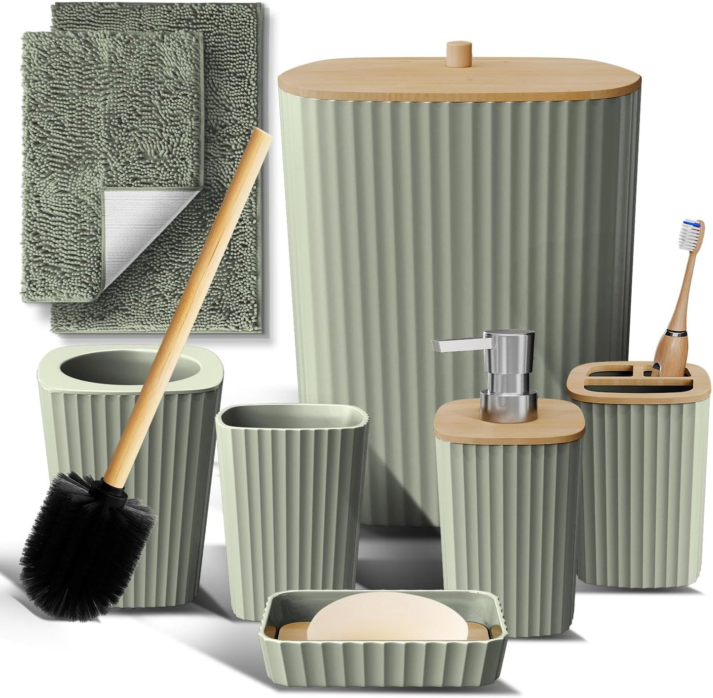 Sage Green Bathroom Accessories Set - 6PC Elegant Bathroom Set