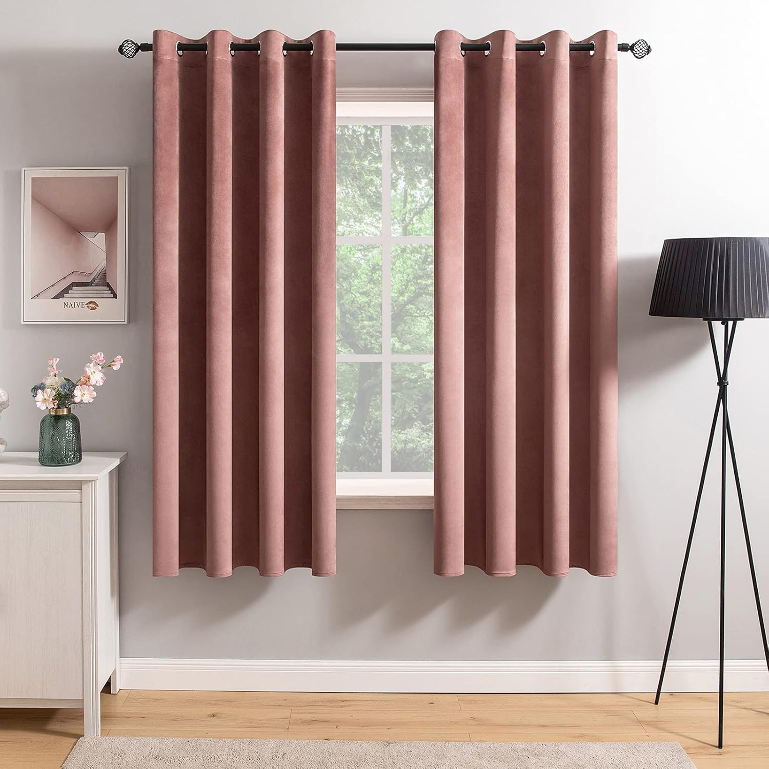 MIULEE Elegant Velvet Curtains in Dusty Rose Pink for Home