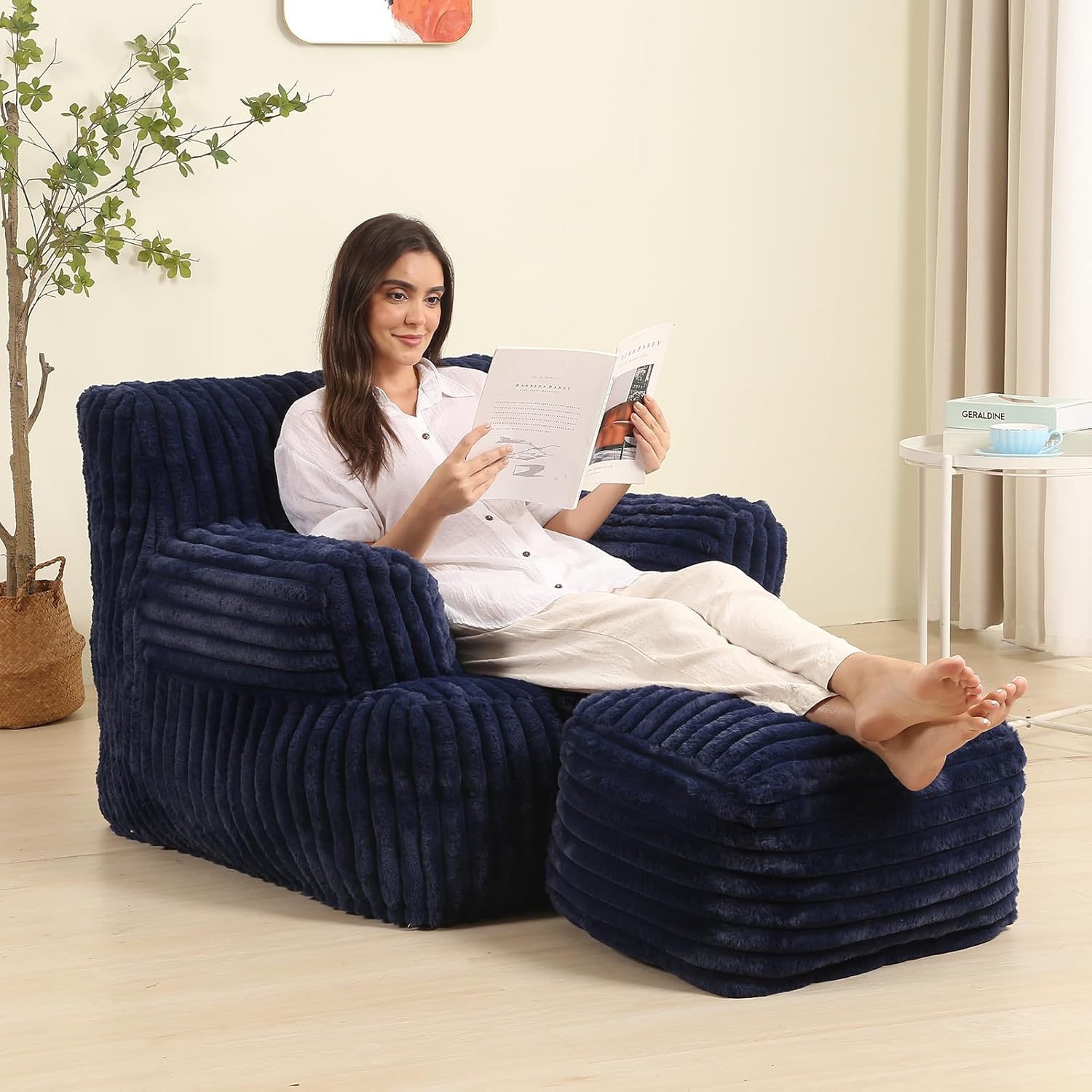 Comfy Giant Bean Bag Chair with Ottoman for Reading and Relaxing
