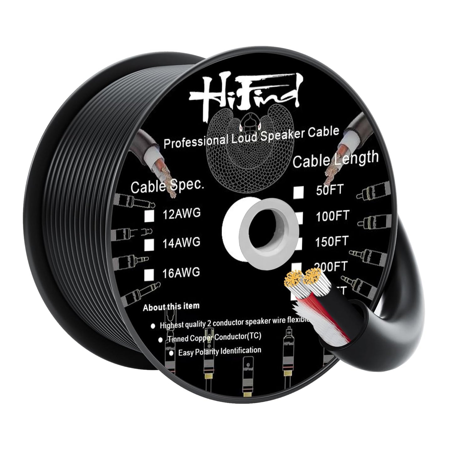 12/2 Gauge Speaker Wire Cable 50 Ft for Hi-Fi Sound Quality
