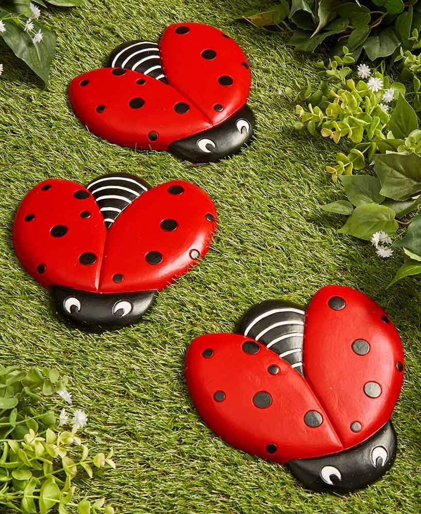 Ladybug Stepping Stones for Gardens and Outdoor Flower Beds Set of 3