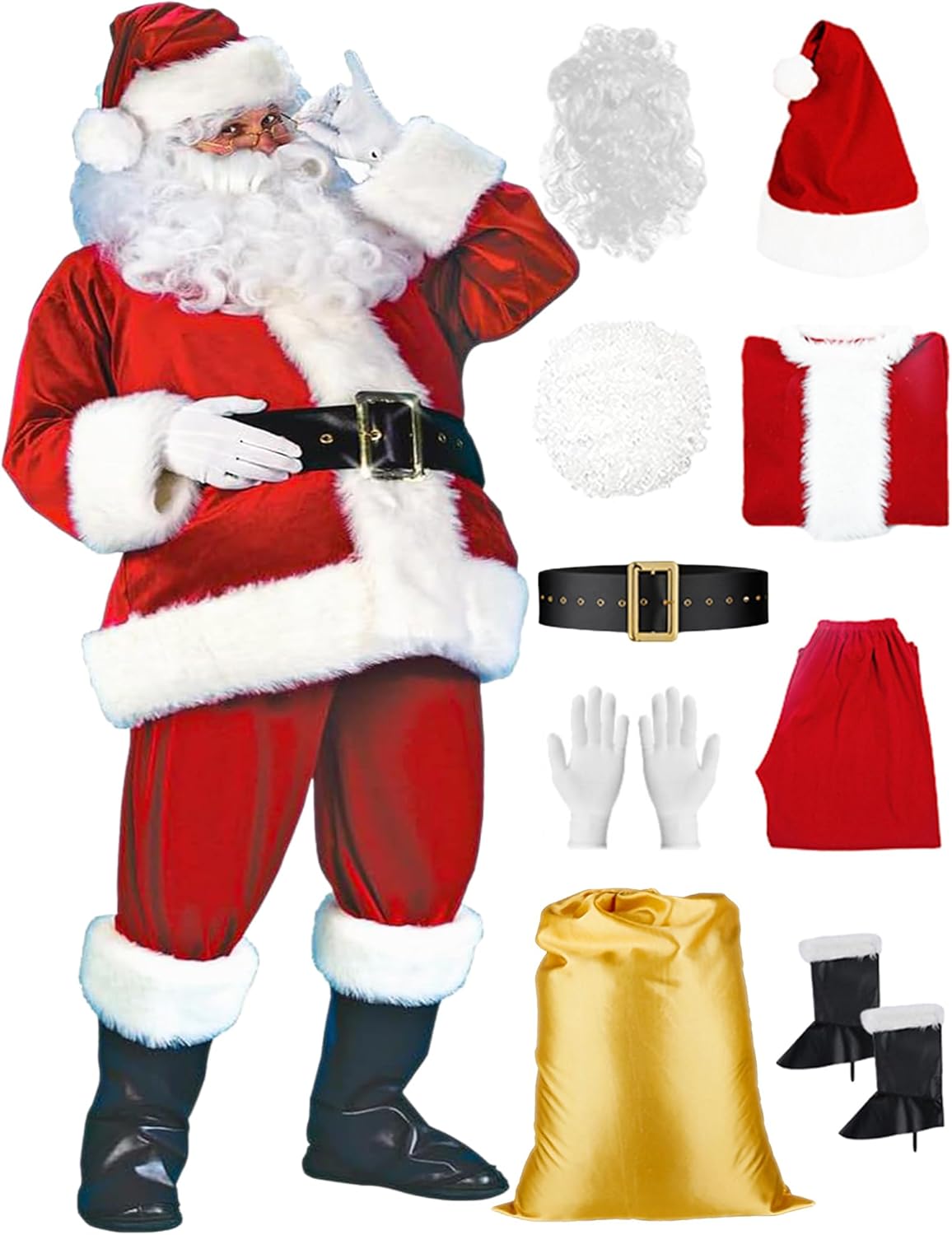 Deluxe Santa Claus Costume for Men - 9 PCS Christmas Outfit