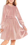 Girls Velvet Long Sleeve Midi Dress - Elegant Back to School Pick