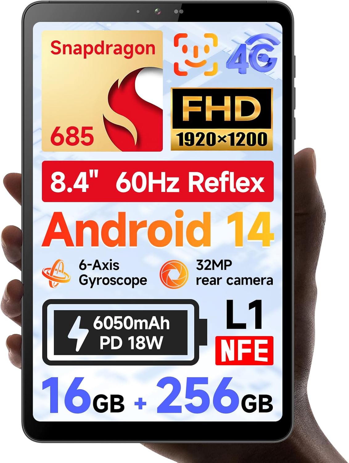 8.4 inch Snapdragon 685 Android 14 Tablet with FHD Display